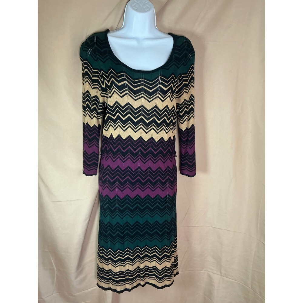 C.J. Banks Sweater Dress Women XL Multicolor Excellent Chevron Zigzag Knit Scoop